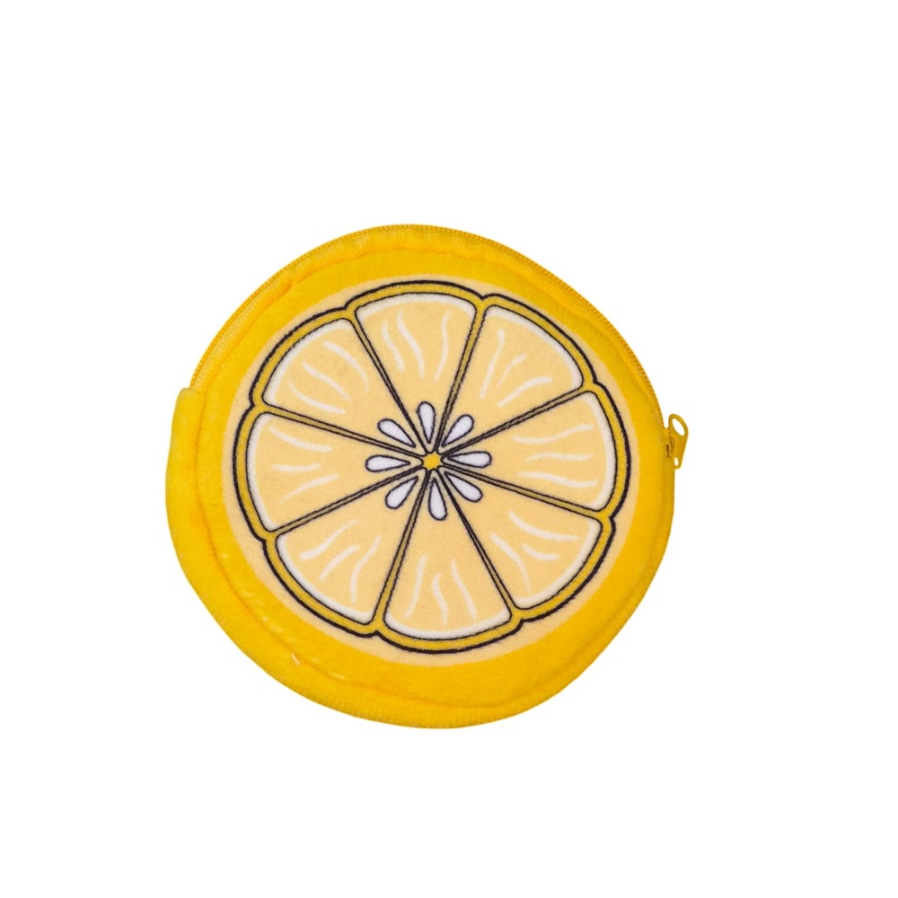Fashion Angels Lemon Slice Plush Coin Purse Yellow ABC Logo Round Zipper Pouch